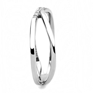 DA158 - High polished (no plating) Stainless Steel Ring with AAA Grade CZ  in Clear