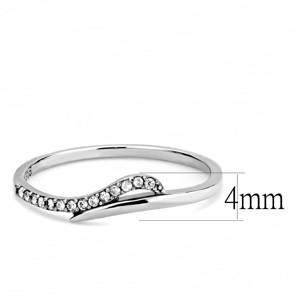 DA159 - High polished (no plating) Stainless Steel Ring with AAA Grade CZ  in Clear - Joyeria Lady