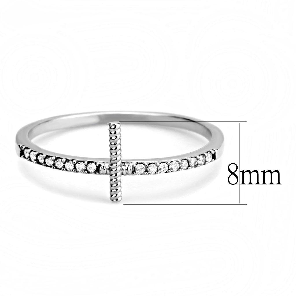DA161 - High polished (no plating) Stainless Steel Ring with AAA Grade CZ  in Clear - Joyeria Lady