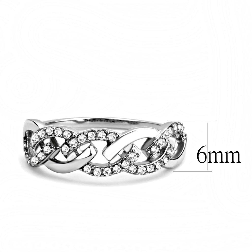 DA163 - High polished (no plating) Stainless Steel Ring with AAA Grade CZ  in Clear - Joyeria Lady