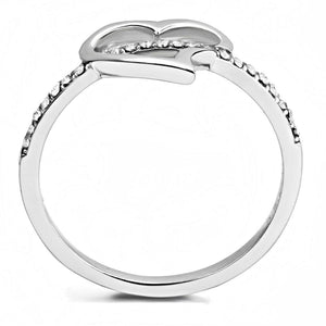 DA164 - High polished (no plating) Stainless Steel Ring with AAA Grade CZ  in Clear