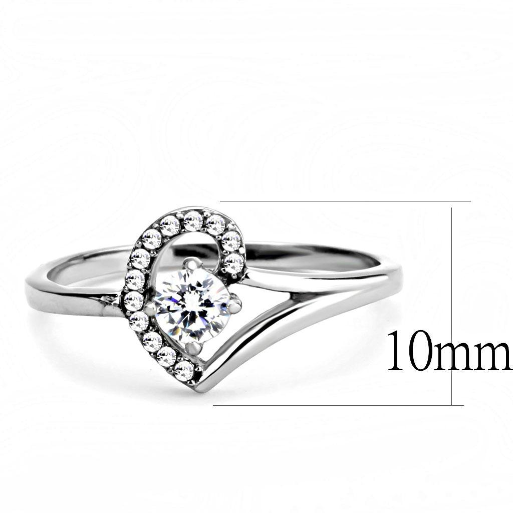 DA165 - High polished (no plating) Stainless Steel Ring with AAA Grade CZ  in Clear - Joyeria Lady