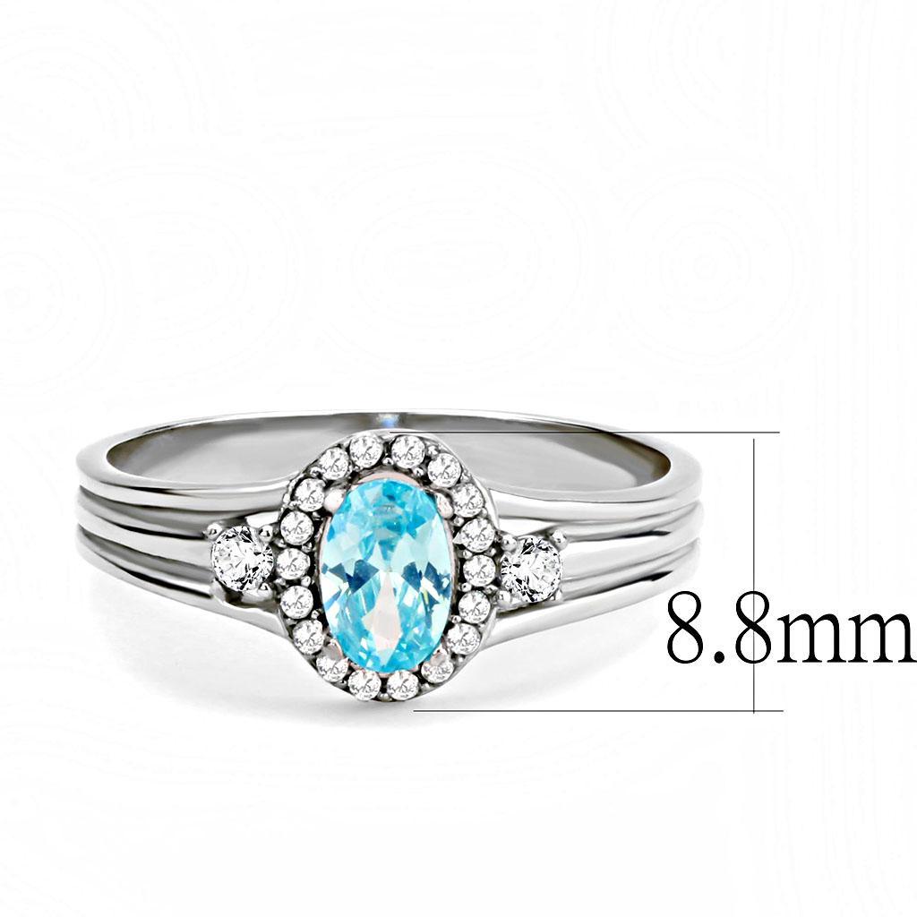 DA166 - High polished (no plating) Stainless Steel Ring with AAA Grade CZ  in Sea Blue - Joyeria Lady