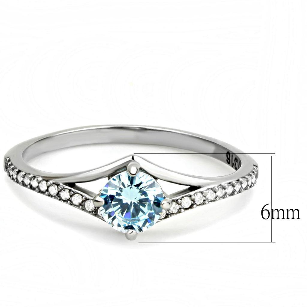 DA167 - High polished (no plating) Stainless Steel Ring with AAA Grade CZ  in Sea Blue - Joyeria Lady