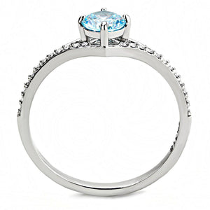 DA167 - High polished (no plating) Stainless Steel Ring with AAA Grade CZ  in Sea Blue