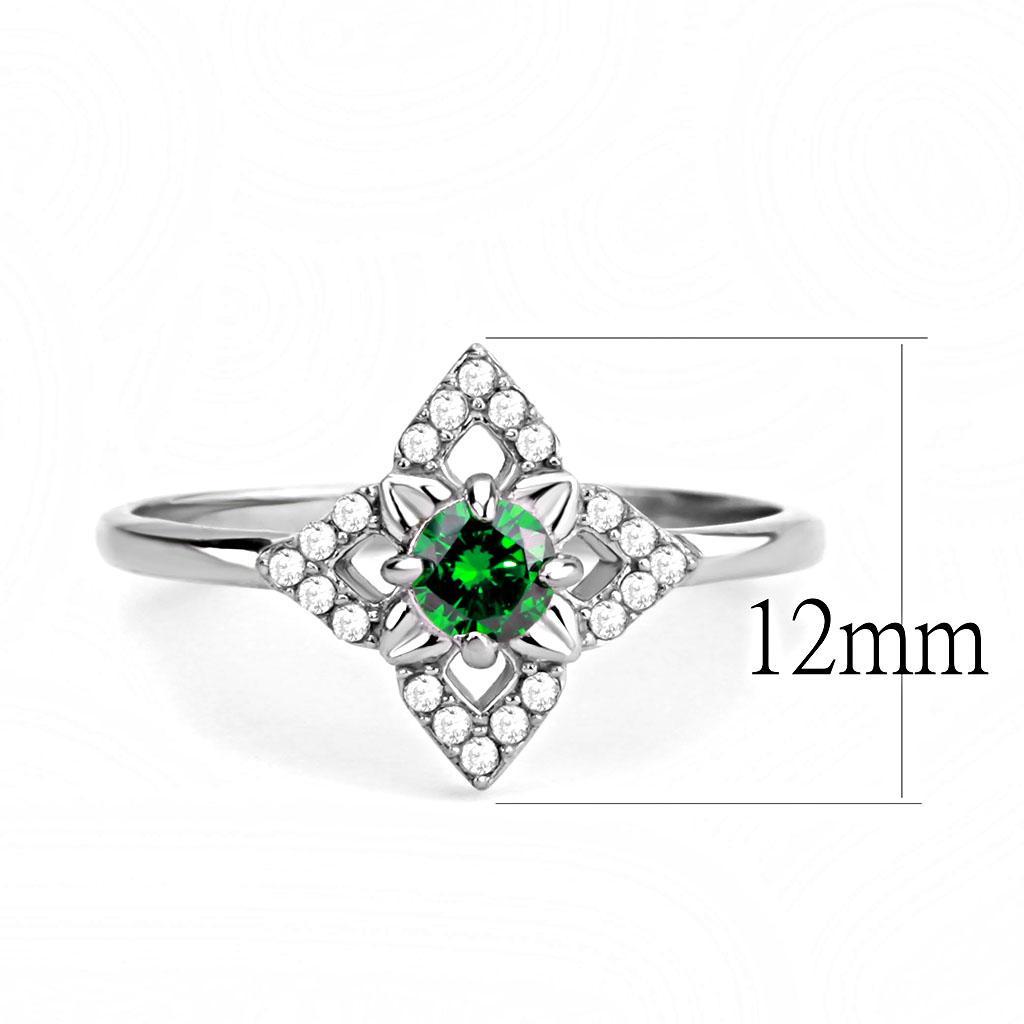 DA168 - High polished (no plating) Stainless Steel Ring with AAA Grade CZ  in Emerald - Joyeria Lady