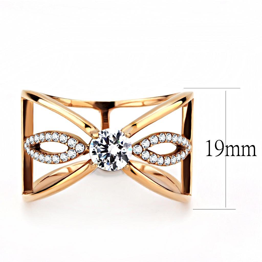 DA169 - IP Rose Gold(Ion Plating) Stainless Steel Ring with AAA Grade CZ  in Clear - Joyeria Lady