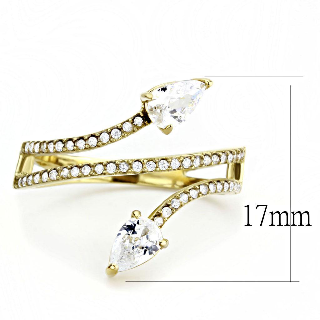 DA171 - IP Gold(Ion Plating) Stainless Steel Ring with AAA Grade CZ  in Clear - Joyeria Lady