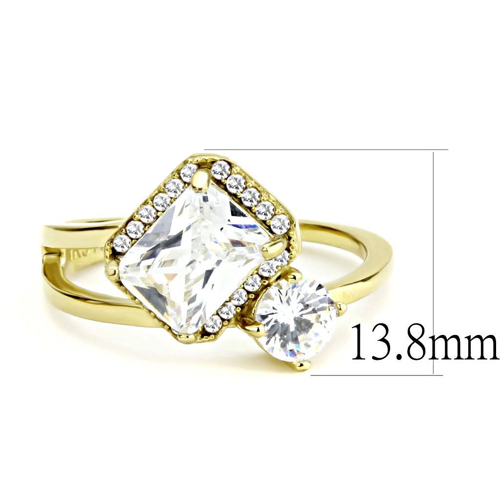 DA173 - IP Gold(Ion Plating) Stainless Steel Ring with AAA Grade CZ  in Clear - Joyeria Lady