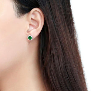 DA211 High polished (no plating) Stainless Steel Earrings with Synthetic in Emerald