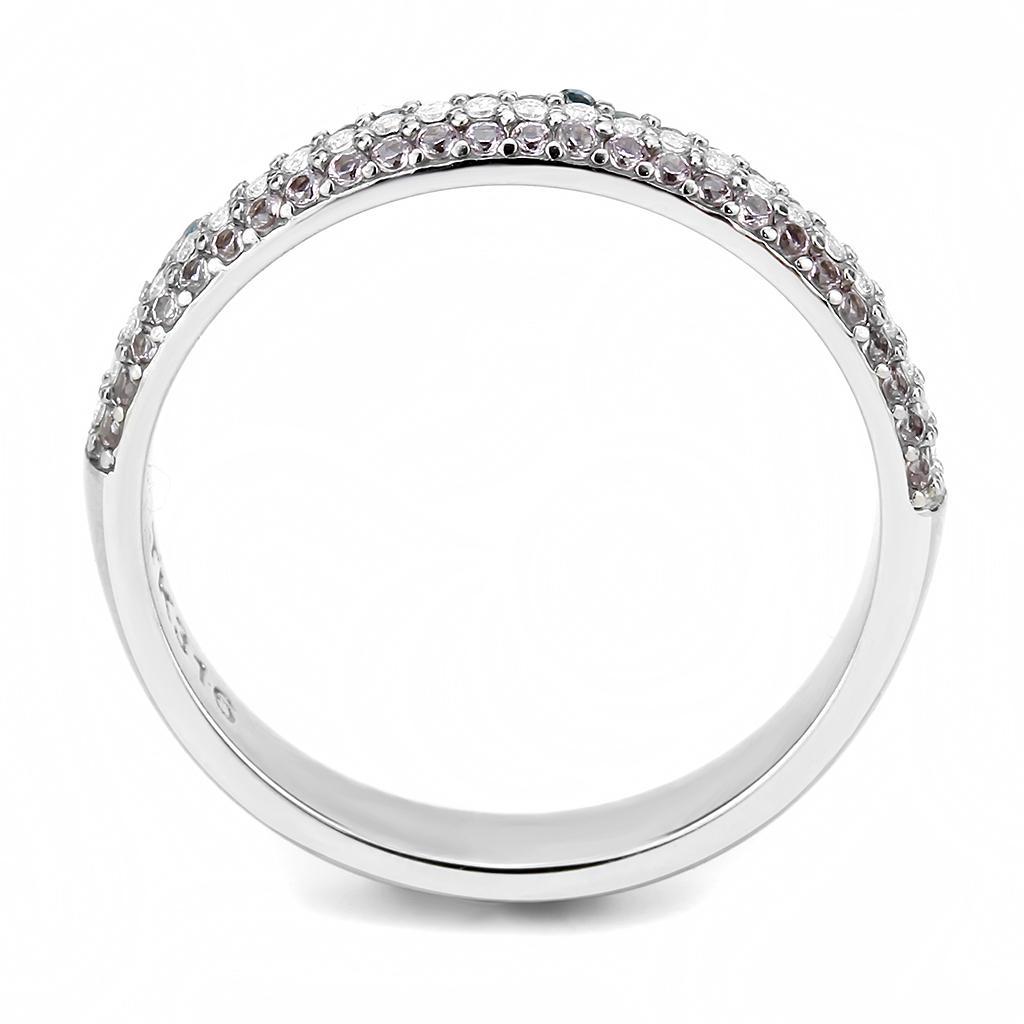 DA232 - High polished (no plating) Stainless Steel Ring with AAA Grade CZ  in Multi Color - Joyeria Lady