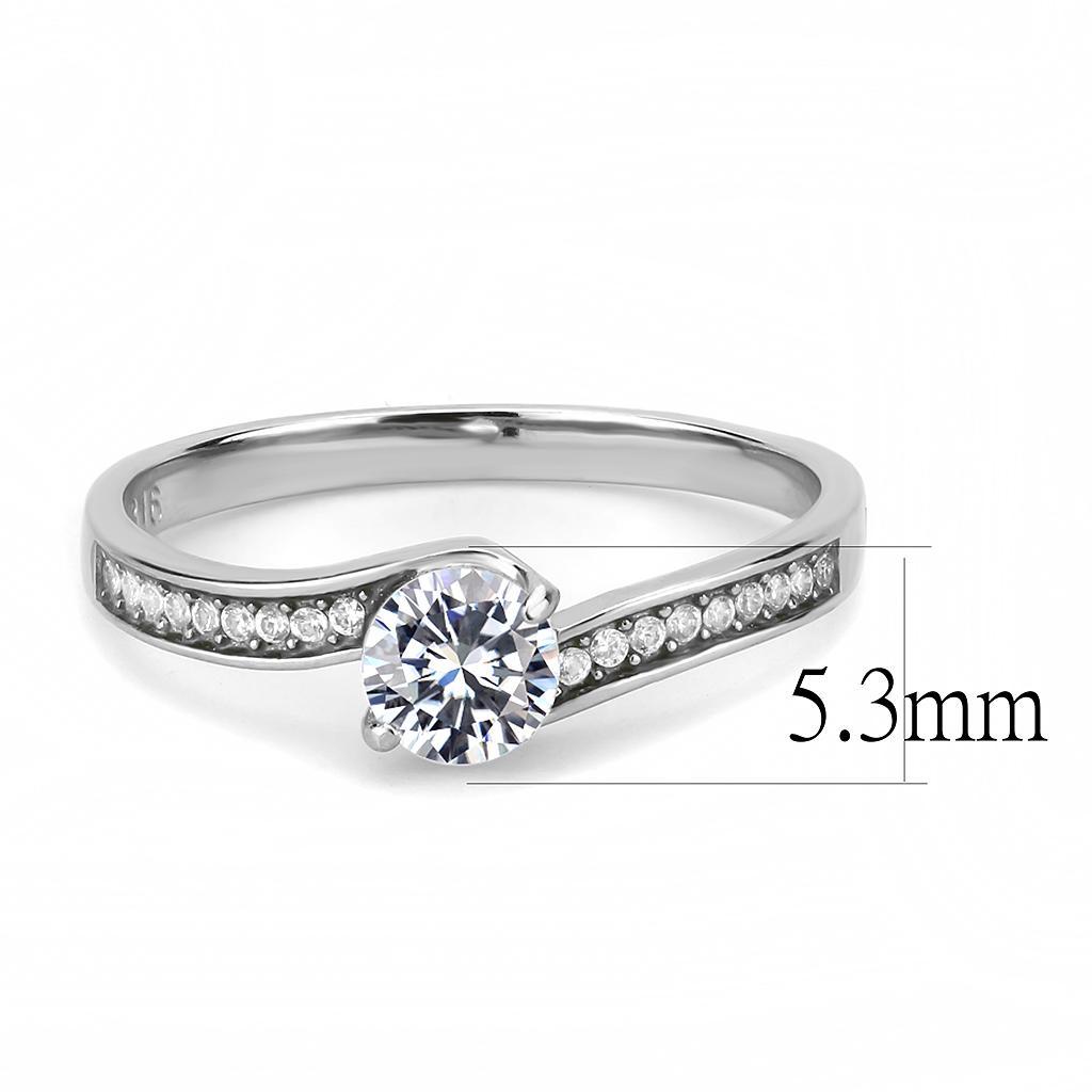 DA233 - High polished (no plating) Stainless Steel Ring with AAA Grade CZ  in Clear - Joyeria Lady