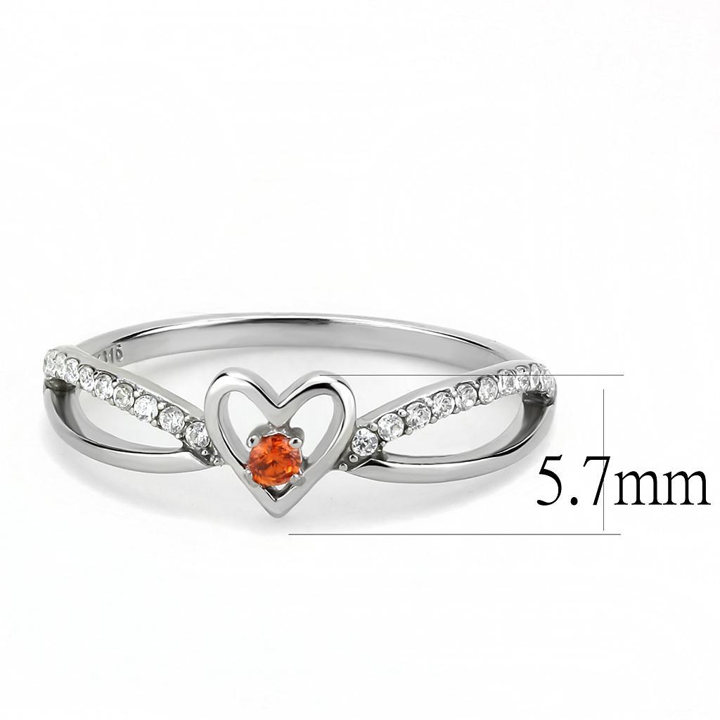 DA235 - High polished (no plating) Stainless Steel Ring with AAA Grade CZ  in Orange - Joyeria Lady