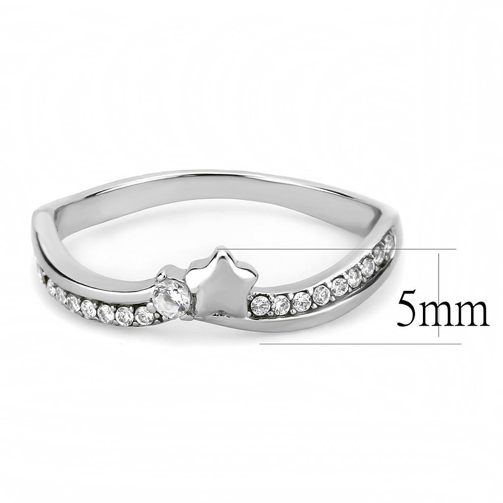 DA236 - High polished (no plating) Stainless Steel Ring with AAA Grade CZ  in Clear - Joyeria Lady