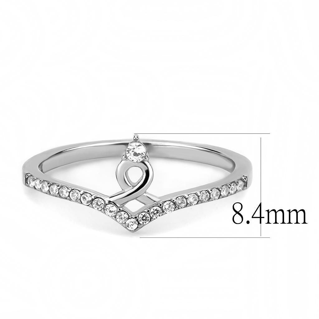 DA237 - High polished (no plating) Stainless Steel Ring with AAA Grade CZ  in Clear - Joyeria Lady