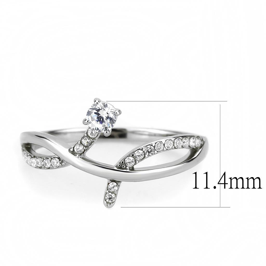 DA240 - High polished (no plating) Stainless Steel Ring with AAA Grade CZ  in Clear - Joyeria Lady