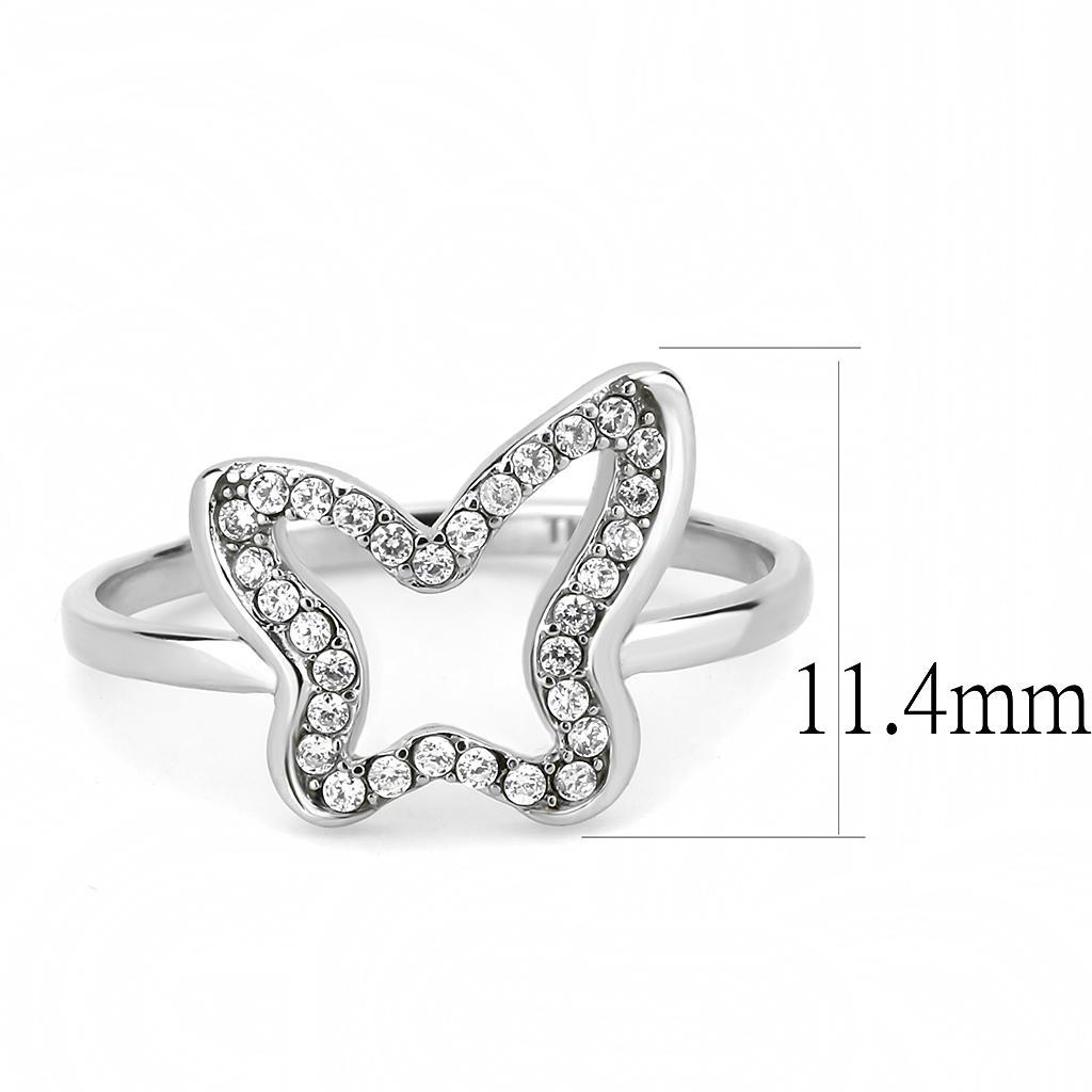 DA241 - High polished (no plating) Stainless Steel Ring with AAA Grade CZ  in Clear - Joyeria Lady