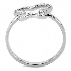 DA241 - High polished (no plating) Stainless Steel Ring with AAA Grade CZ  in Clear