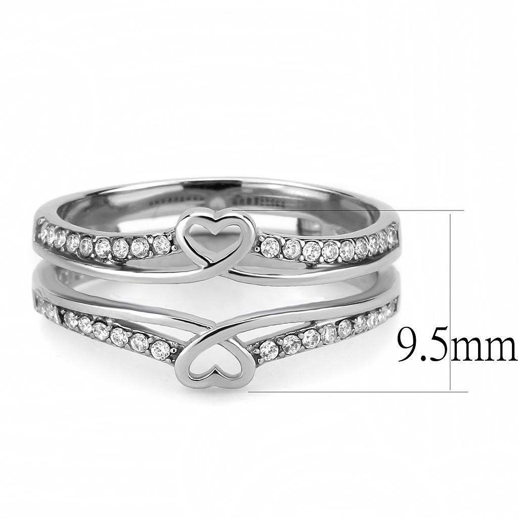 DA242 - High polished (no plating) Stainless Steel Ring with AAA Grade CZ  in Clear - Joyeria Lady