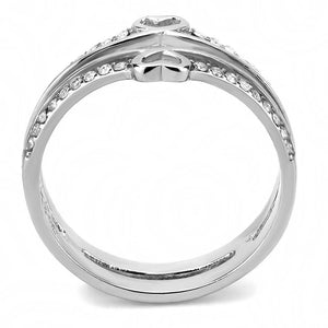 DA242 - High polished (no plating) Stainless Steel Ring with AAA Grade CZ  in Clear