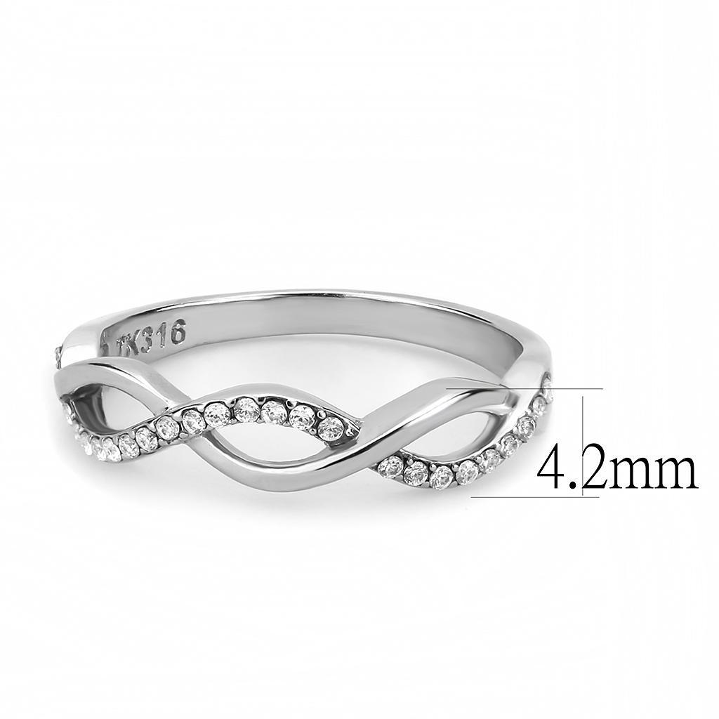 DA243 - High polished (no plating) Stainless Steel Ring with AAA Grade CZ  in Clear - Joyeria Lady
