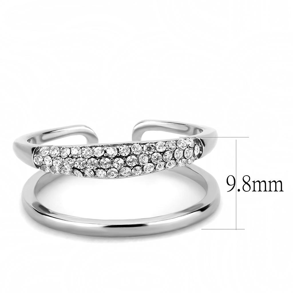 DA247 - High polished (no plating) Stainless Steel Ring with AAA Grade CZ  in Clear - Joyeria Lady