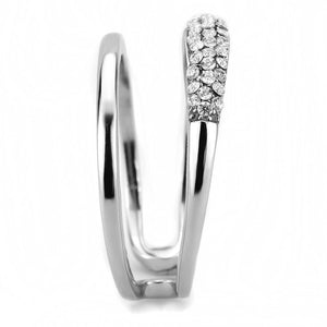 DA247 - High polished (no plating) Stainless Steel Ring with AAA Grade CZ  in Clear