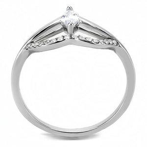 DA248 - High polished (no plating) Stainless Steel Ring with AAA Grade CZ  in Clear