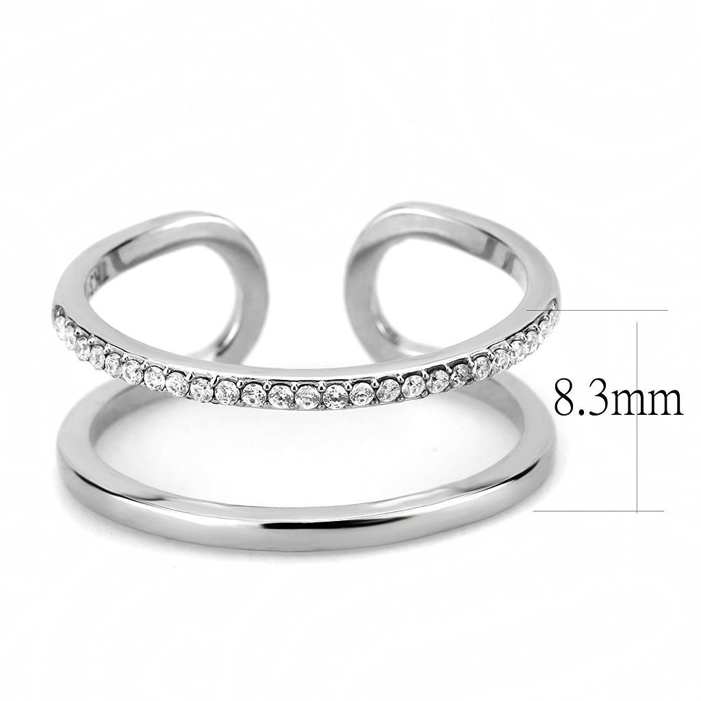 DA249 - High polished (no plating) Stainless Steel Ring with AAA Grade CZ  in Clear - Joyeria Lady