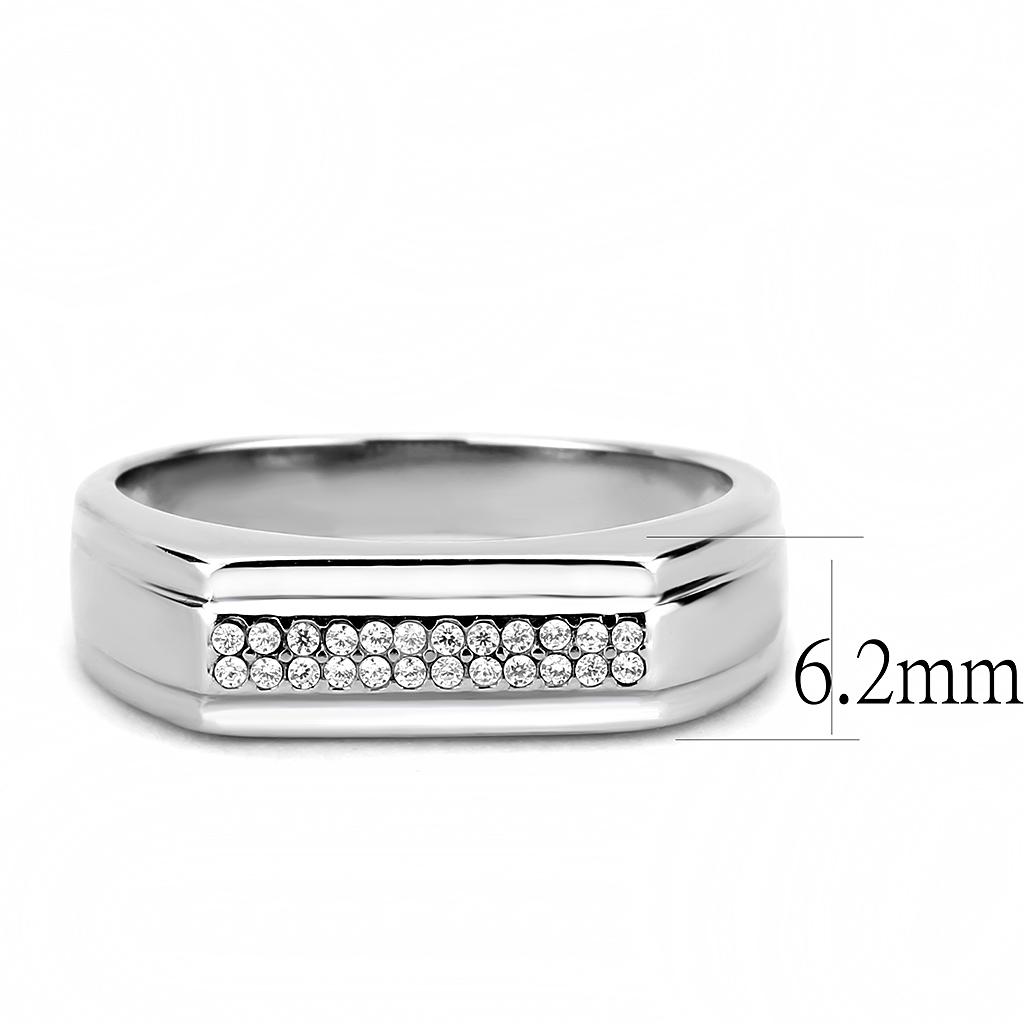 DA251 High polished (no plating) Stainless Steel Ring with AAA Grade CZ in Clear - Joyeria Lady