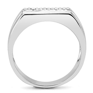 DA251 High polished (no plating) Stainless Steel Ring with AAA Grade CZ in Clear