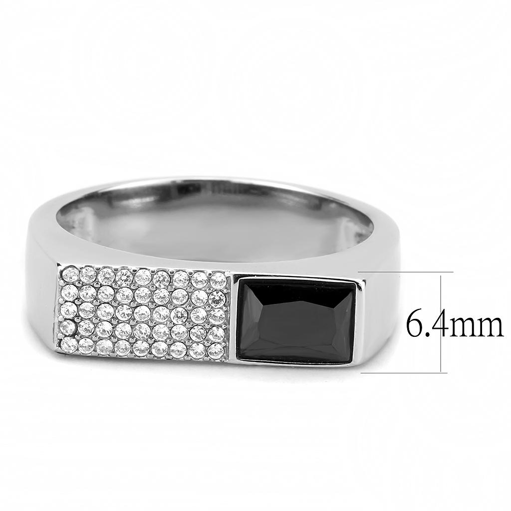 DA252 High polished (no plating) Stainless Steel Ring with AAA Grade CZ in Black Diamond - Joyeria Lady