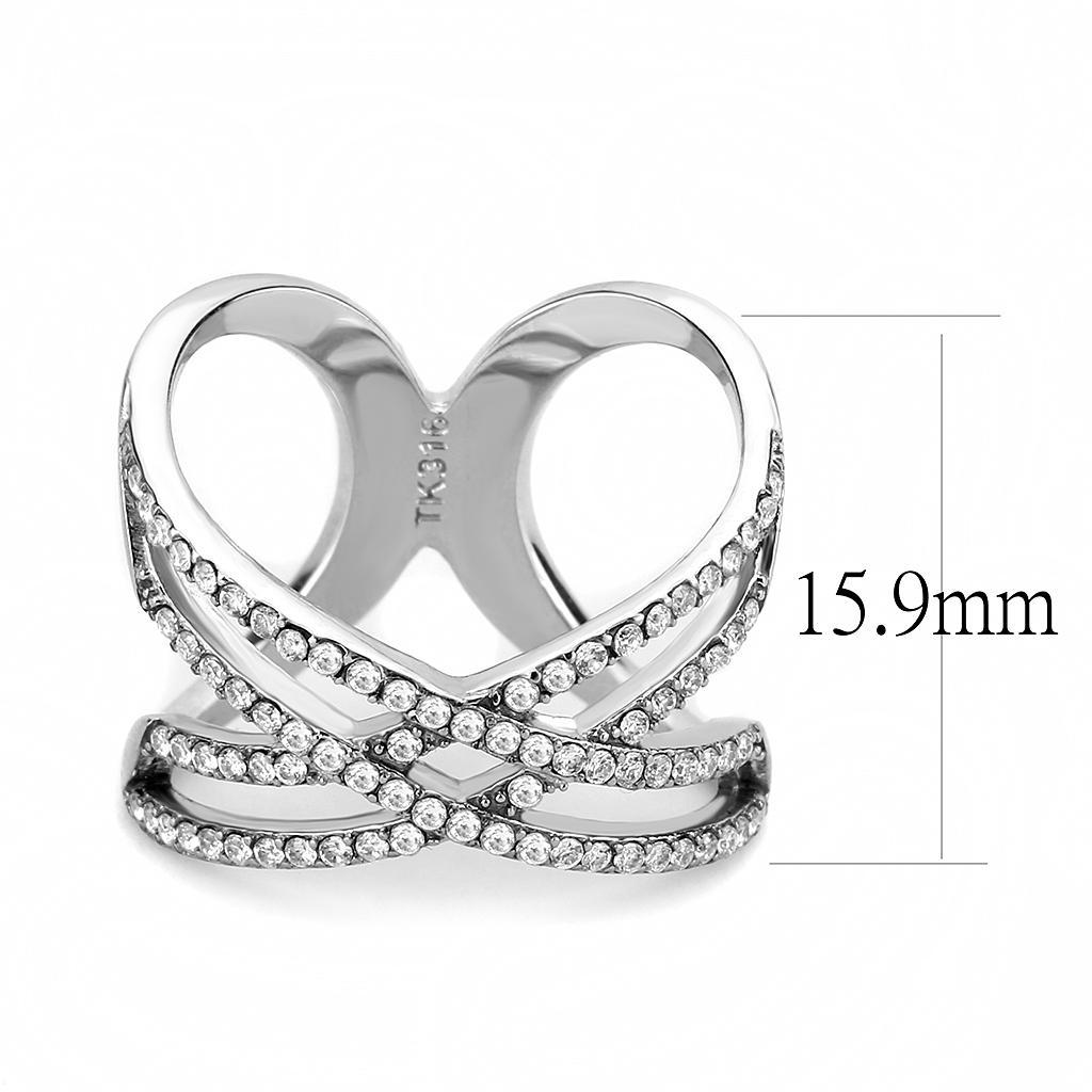 DA255 - High polished (no plating) Stainless Steel Ring with AAA Grade CZ  in Clear - Joyeria Lady