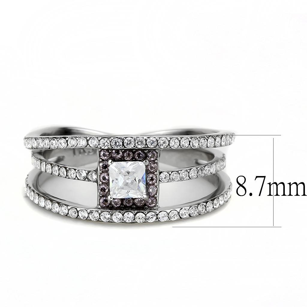DA257 - High polished (no plating) Stainless Steel Ring with AAA Grade CZ  in Clear - Joyeria Lady