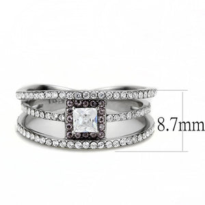 DA257 - High polished (no plating) Stainless Steel Ring with AAA Grade CZ  in Clear