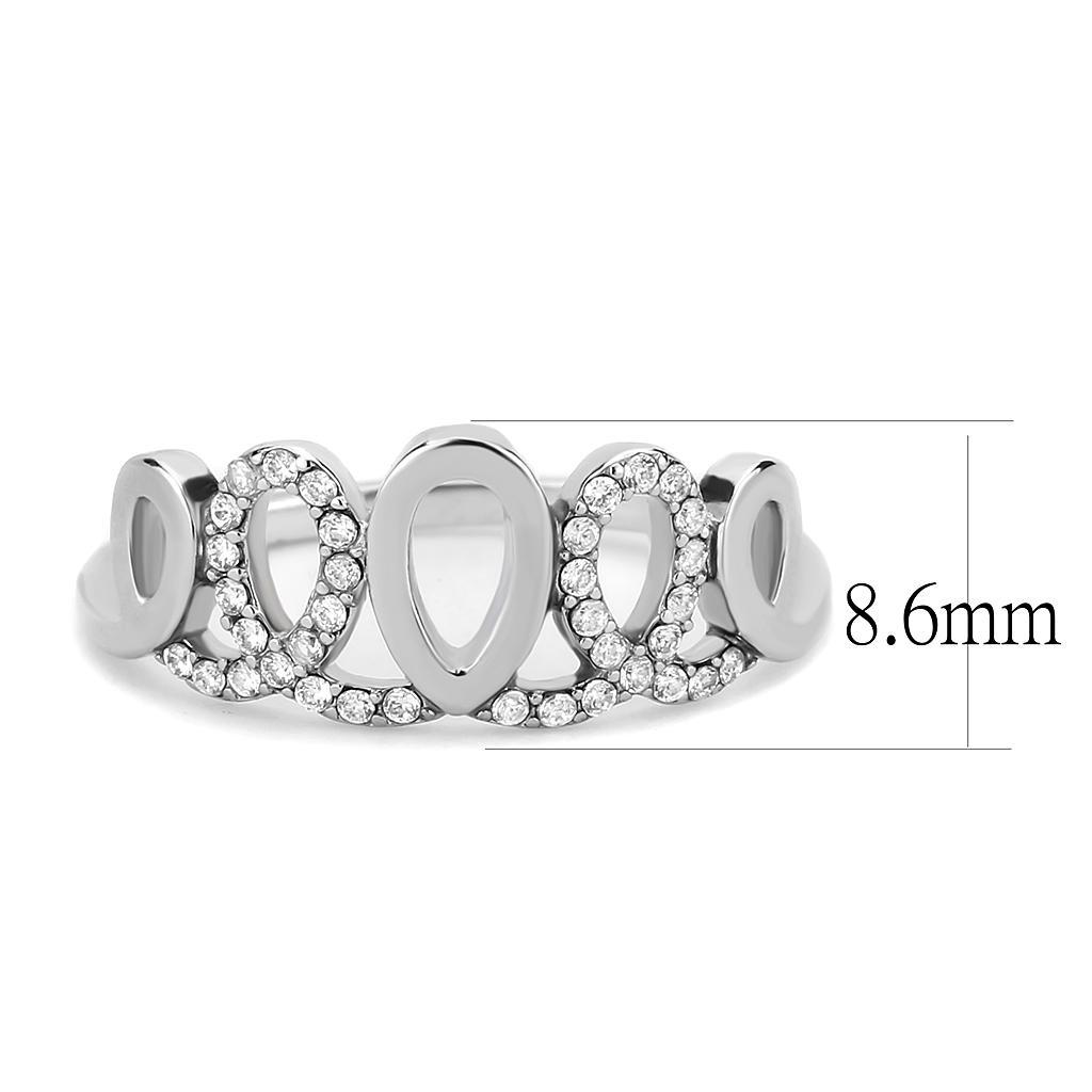 DA258 - High polished (no plating) Stainless Steel Ring with AAA Grade CZ  in Clear - Joyeria Lady