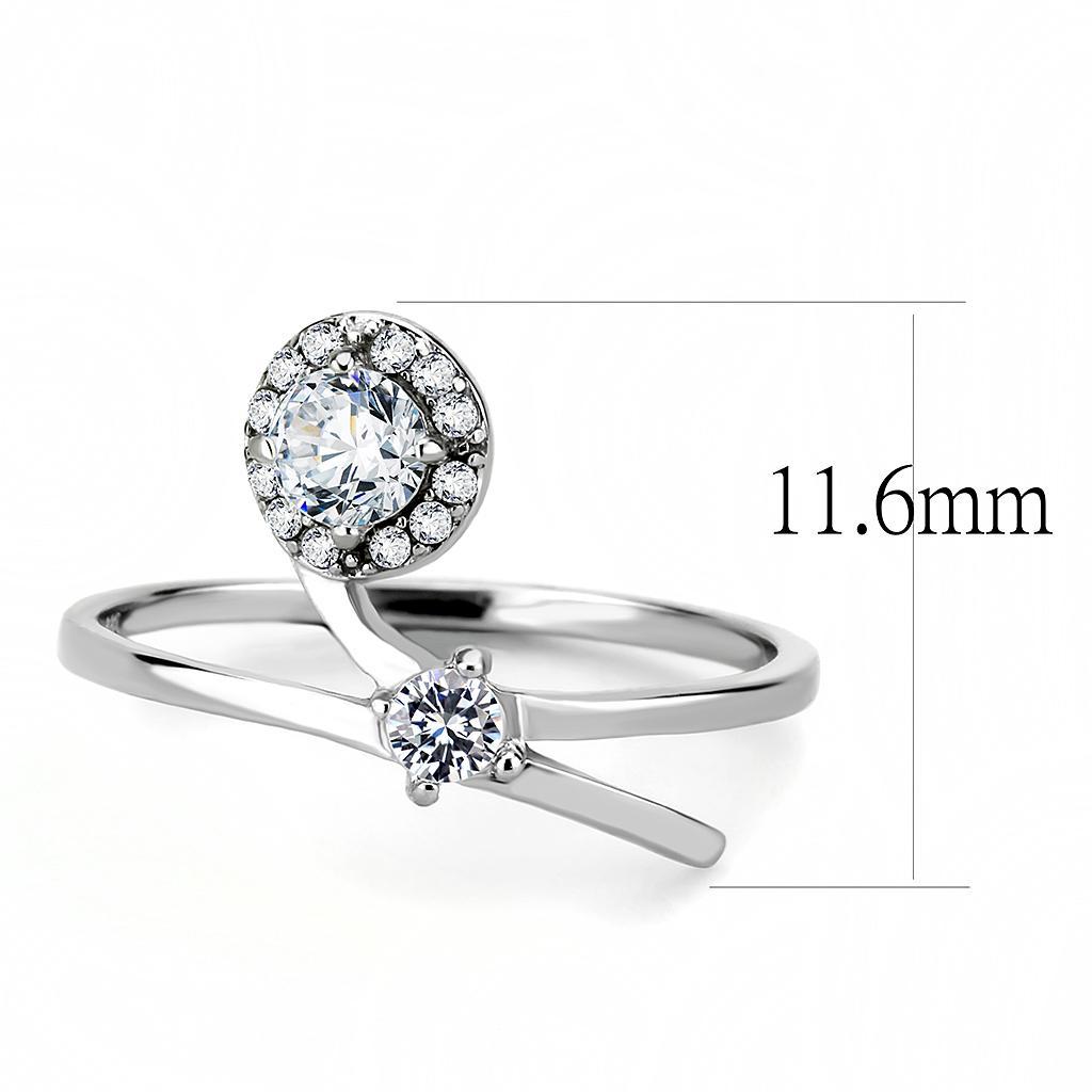 DA260 - High polished (no plating) Stainless Steel Ring with AAA Grade CZ  in Clear - Joyeria Lady