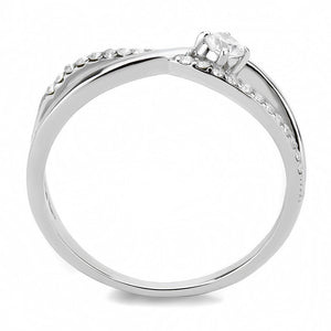 DA261 - High polished (no plating) Stainless Steel Ring with AAA Grade CZ  in Clear