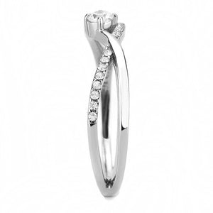DA261 - High polished (no plating) Stainless Steel Ring with AAA Grade CZ  in Clear
