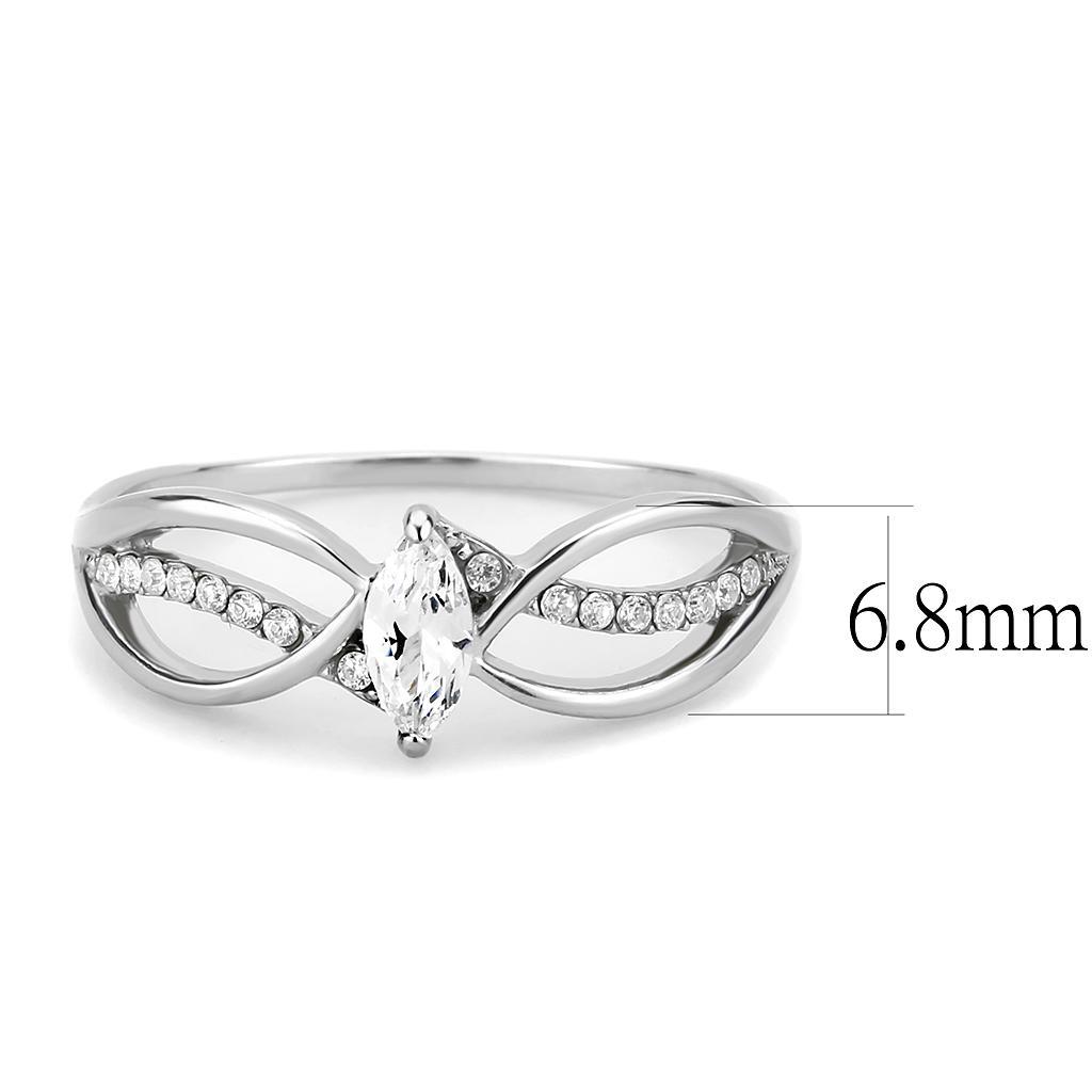 DA262 - High polished (no plating) Stainless Steel Ring with AAA Grade CZ  in Clear - Joyeria Lady
