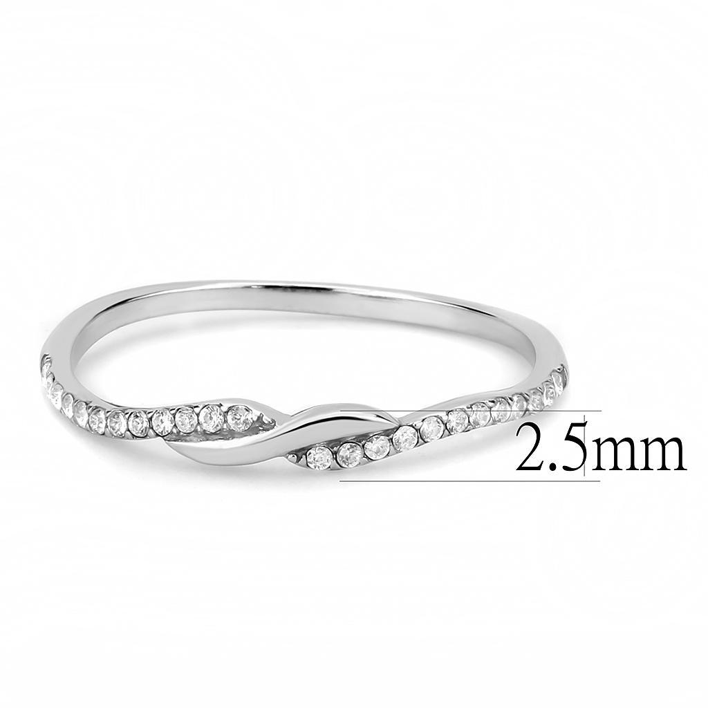 DA263 - High polished (no plating) Stainless Steel Ring with AAA Grade CZ  in Clear - Joyeria Lady