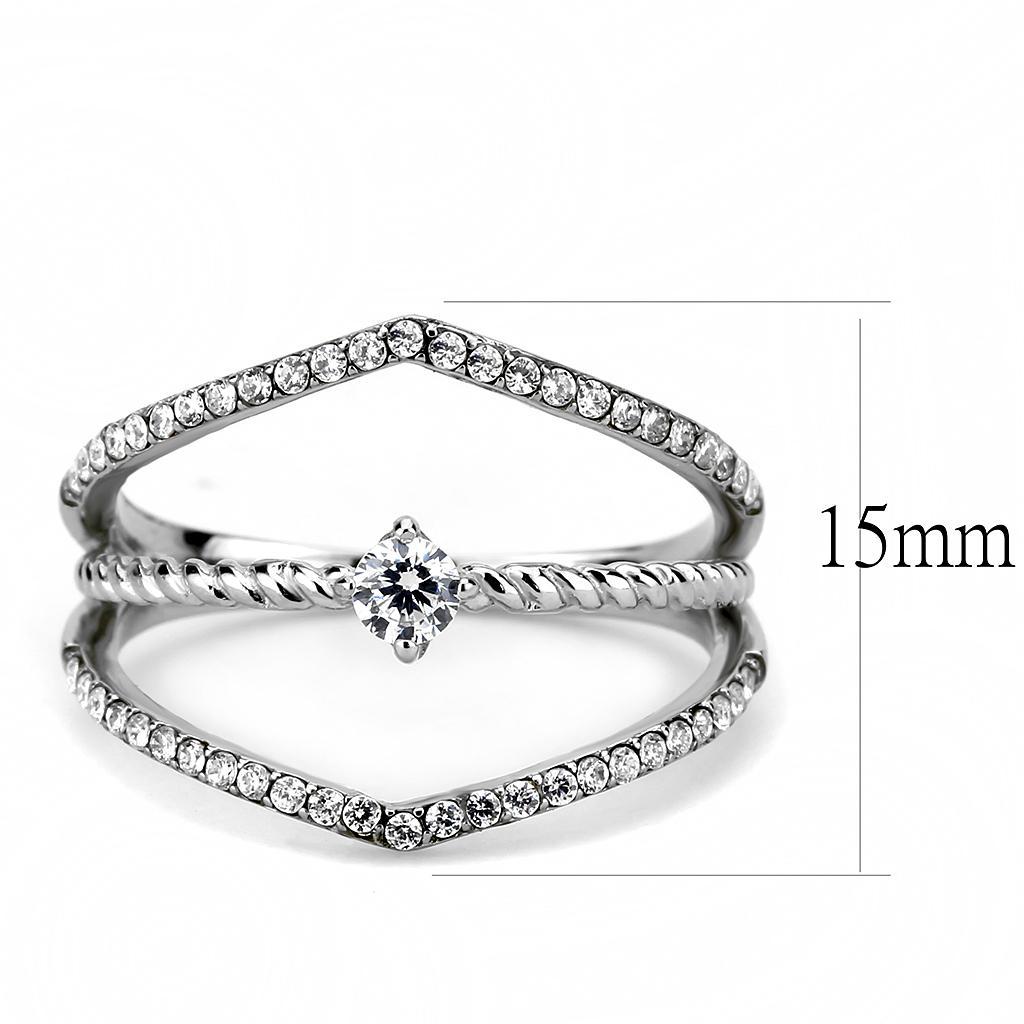 DA264 - High polished (no plating) Stainless Steel Ring with AAA Grade CZ  in Clear - Joyeria Lady