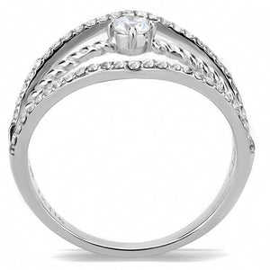 DA264 - High polished (no plating) Stainless Steel Ring with AAA Grade CZ  in Clear
