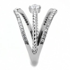 DA264 - High polished (no plating) Stainless Steel Ring with AAA Grade CZ  in Clear