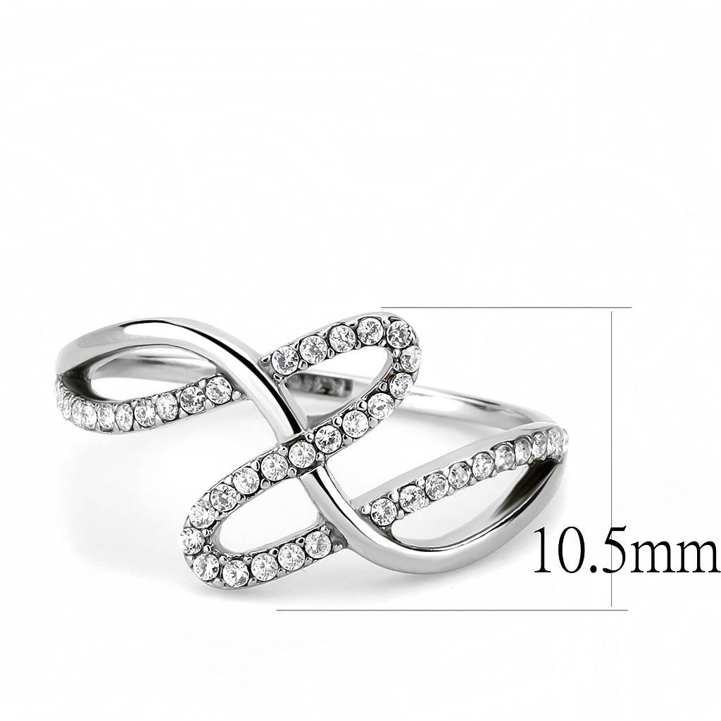 DA265 - High polished (no plating) Stainless Steel Ring with AAA Grade CZ  in Clear - Joyeria Lady