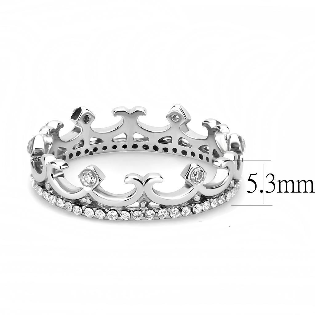 DA267 - High polished (no plating) Stainless Steel Ring with AAA Grade CZ  in Clear - Joyeria Lady