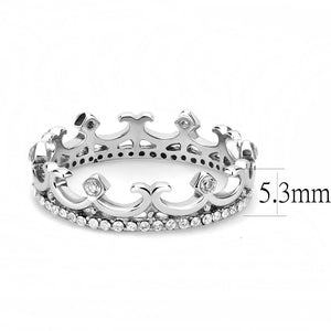 DA267 - High polished (no plating) Stainless Steel Ring with AAA Grade CZ  in Clear