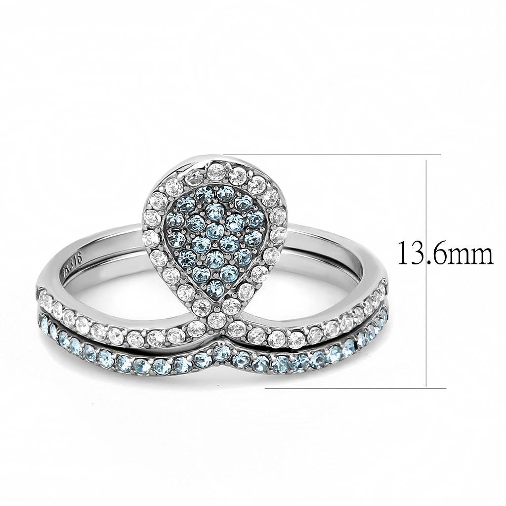 DA268 - High polished (no plating) Stainless Steel Ring with AAA Grade CZ  in Sea Blue - Joyeria Lady