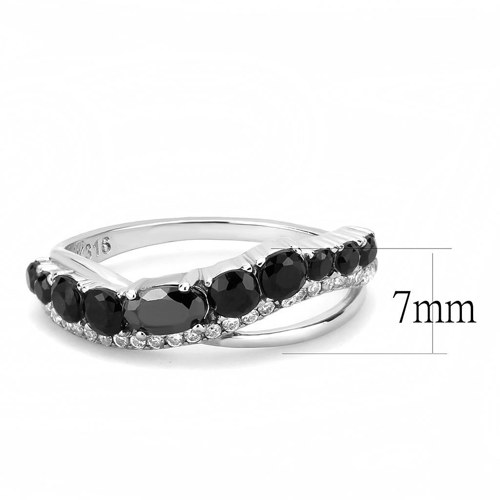 DA269 - High polished (no plating) Stainless Steel Ring with AAA Grade CZ  in Black Diamond - Joyeria Lady