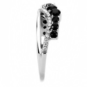 DA269 - High polished (no plating) Stainless Steel Ring with AAA Grade CZ  in Black Diamond